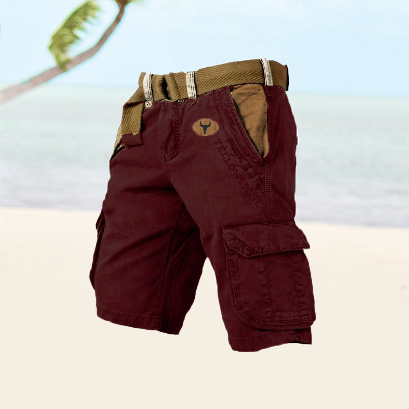Belted Cargo Shorts Men Ripstop Fabric Relaxed Fit Thigh Pockets Summer