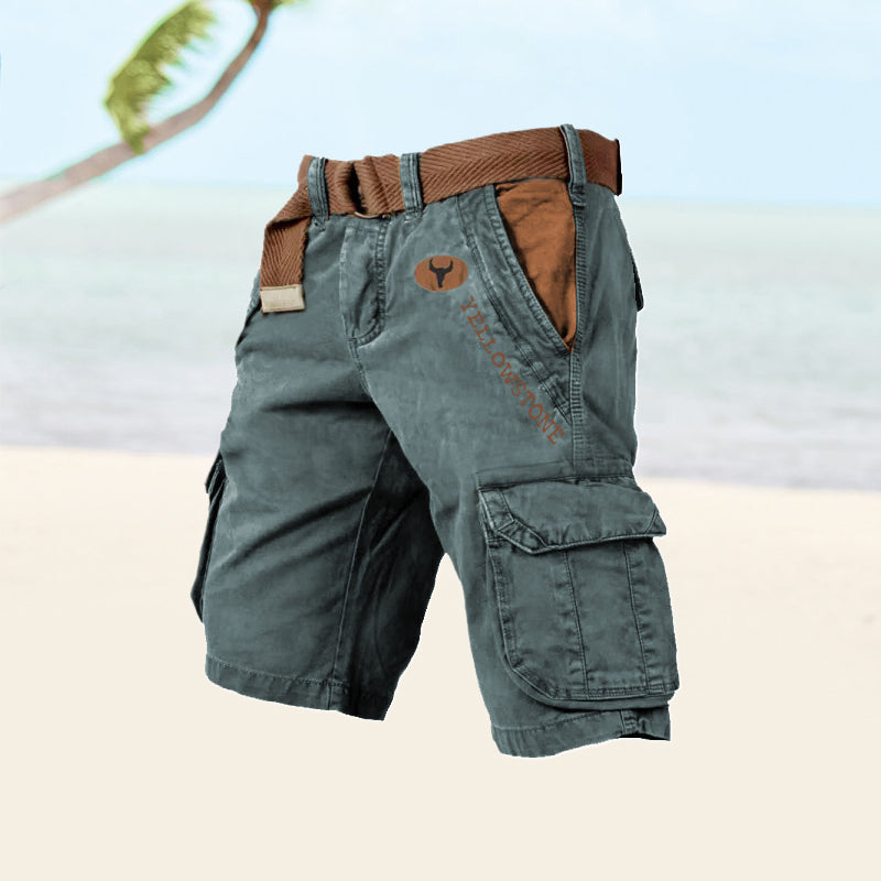 Belted Cargo Shorts Men Ripstop Fabric Relaxed Fit Thigh Pockets Summer