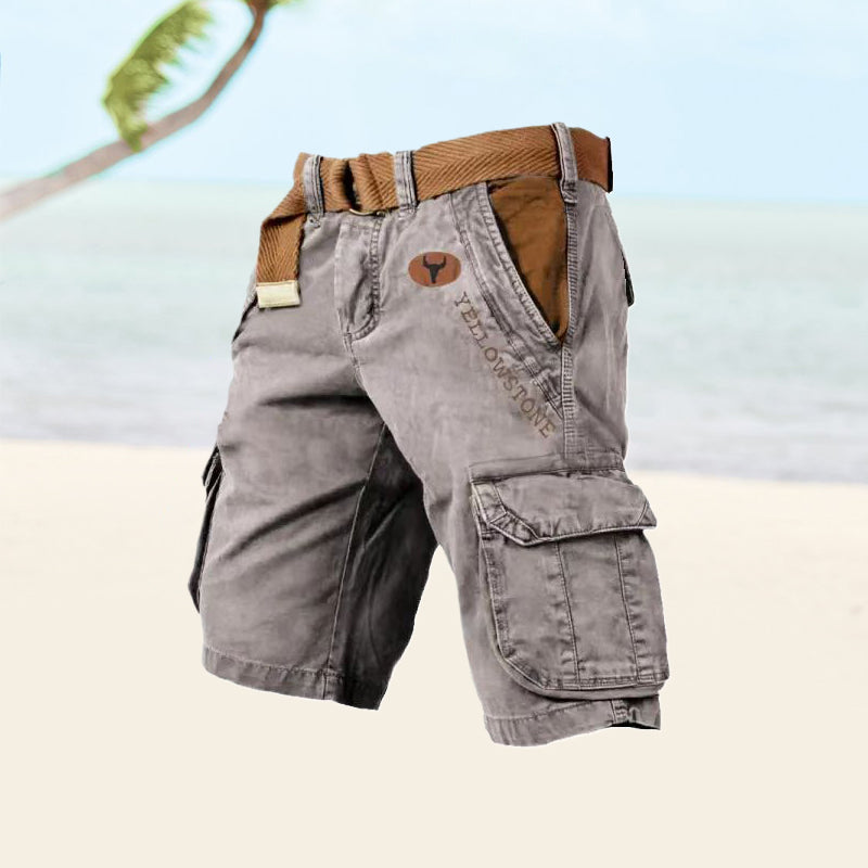 Belted Cargo Shorts Men Ripstop Fabric Relaxed Fit Thigh Pockets Summer