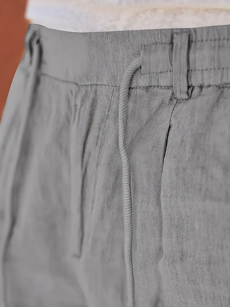 Trousers Linen Straight Fit Elasticated Drawstring Waist