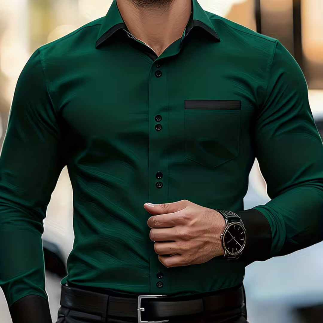 Men's Contrast-Trim Button-Front Shirt original product view 3