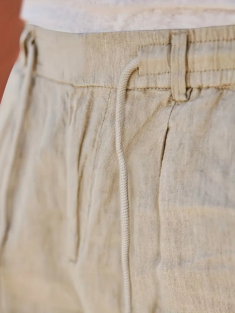 Trousers Linen Straight Fit Elasticated Drawstring Waist