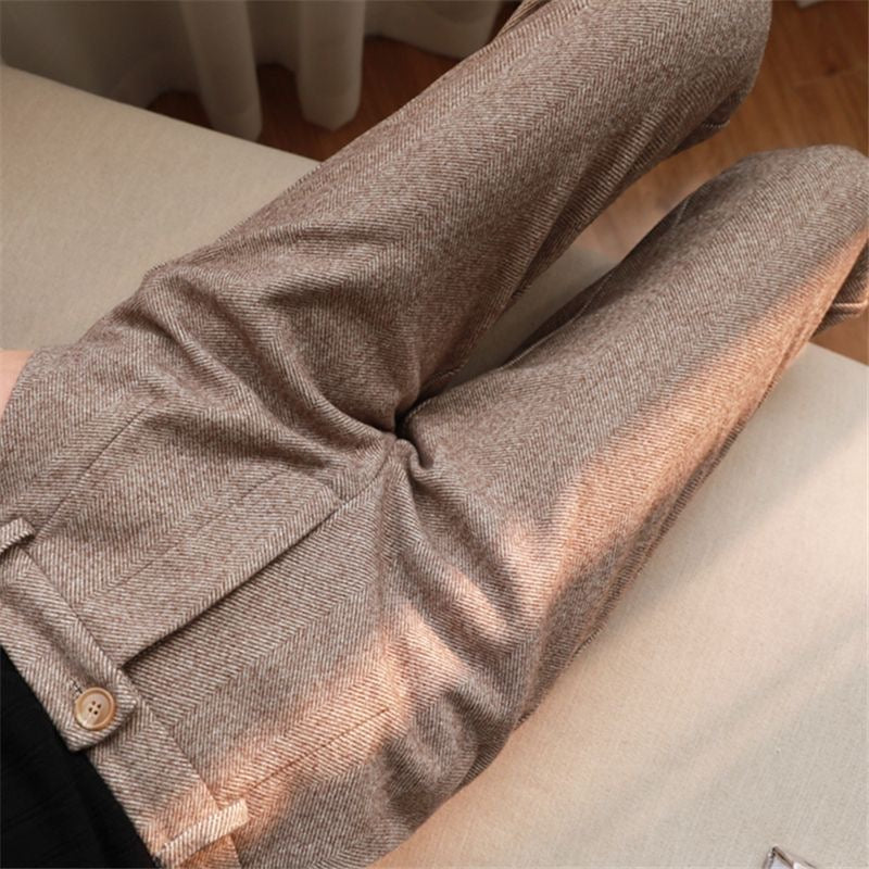 Trousers Herringbone Tapered Mid Rise Button Closure