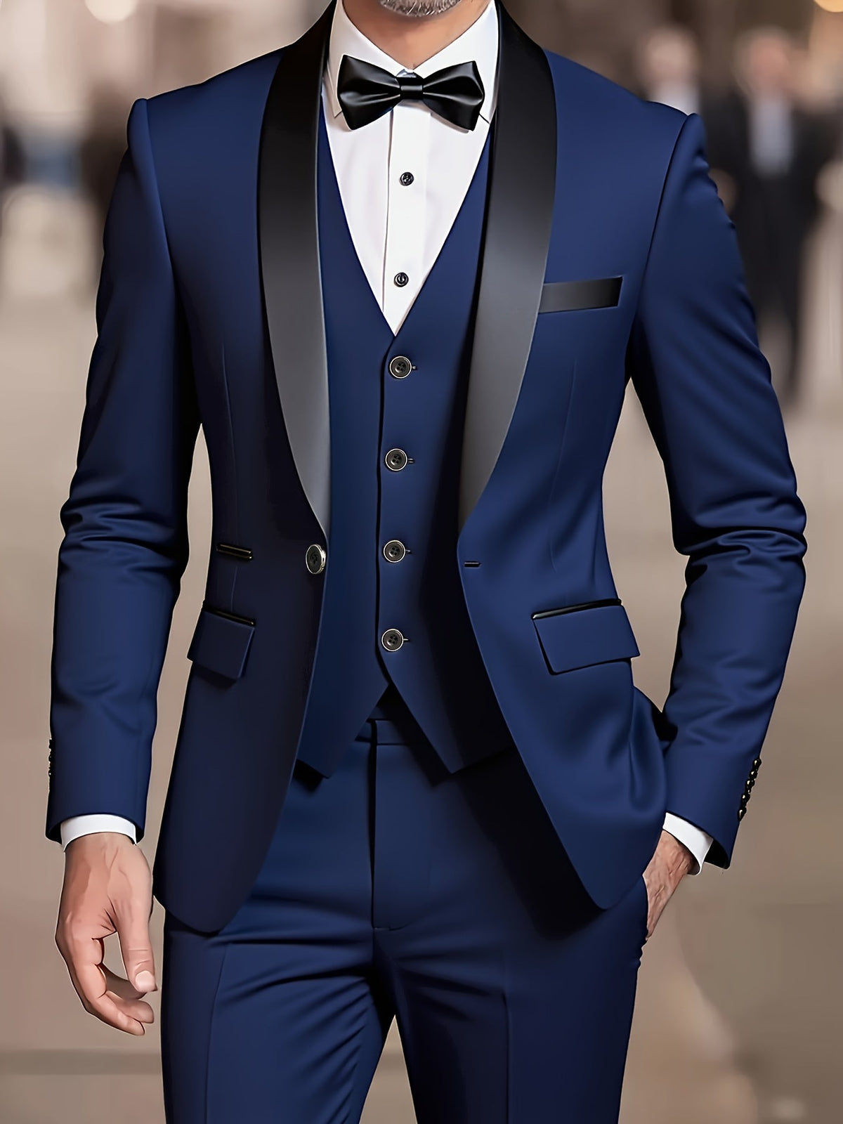 Men’s Slim Fit Three Piece Suit with Notch Lapel Jacket and Waistcoat