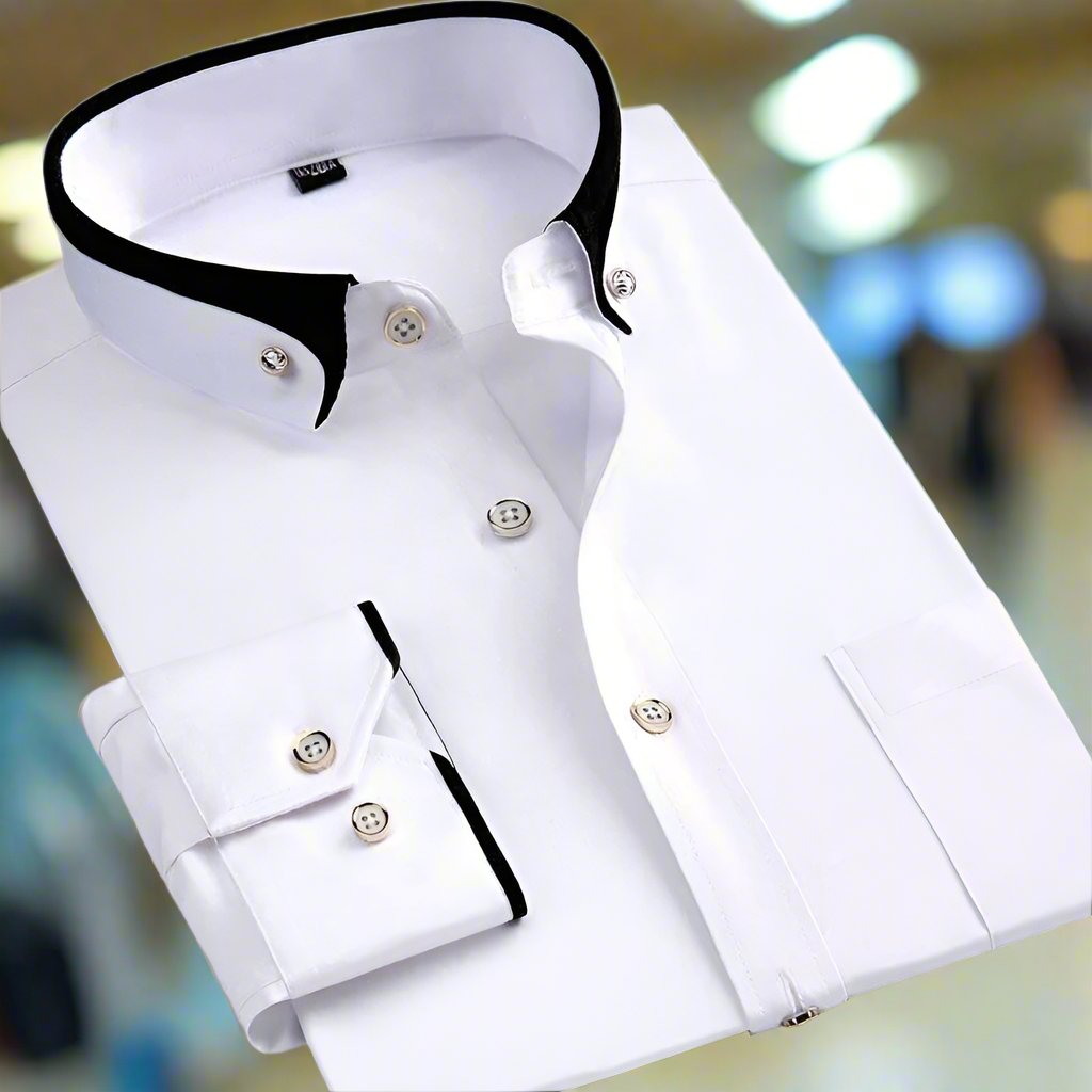 Men's Dress Shirt Long Sleeve Contrast Collar Business Wear