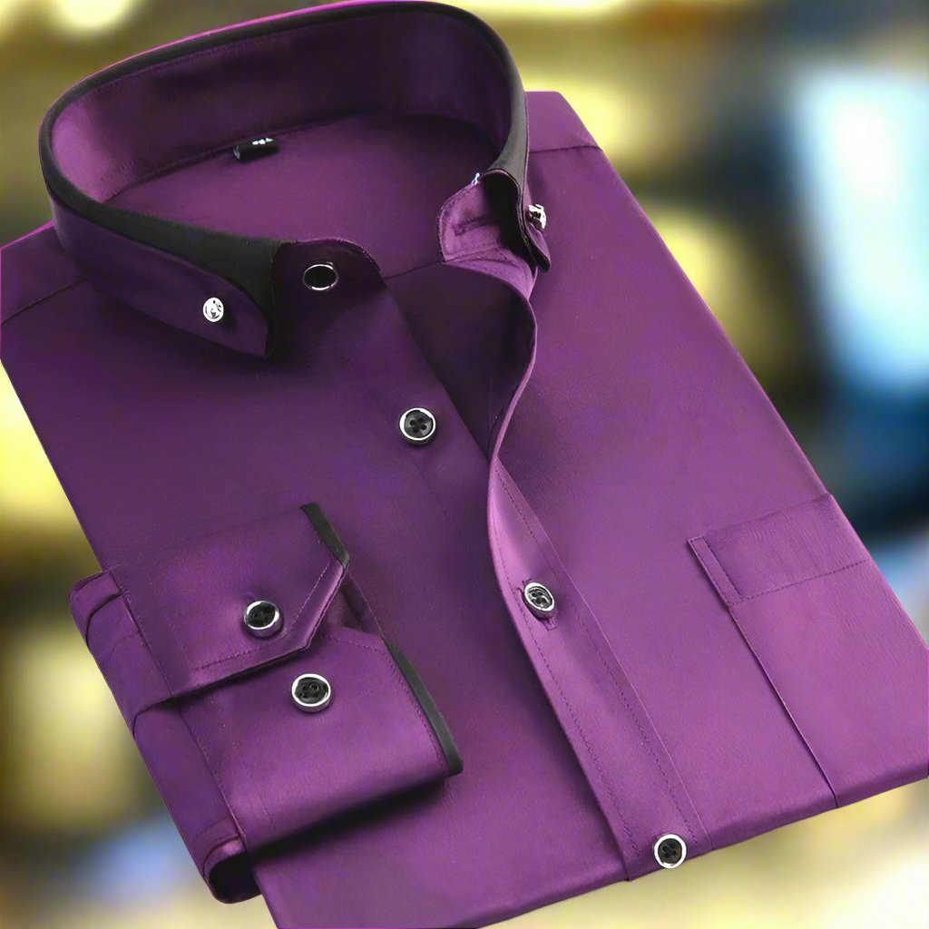 Men's Dress Shirt Long Sleeve Contrast Collar Business Wear