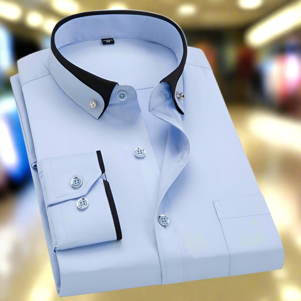 Men's Dress Shirt Long Sleeve Contrast Collar Business Wear