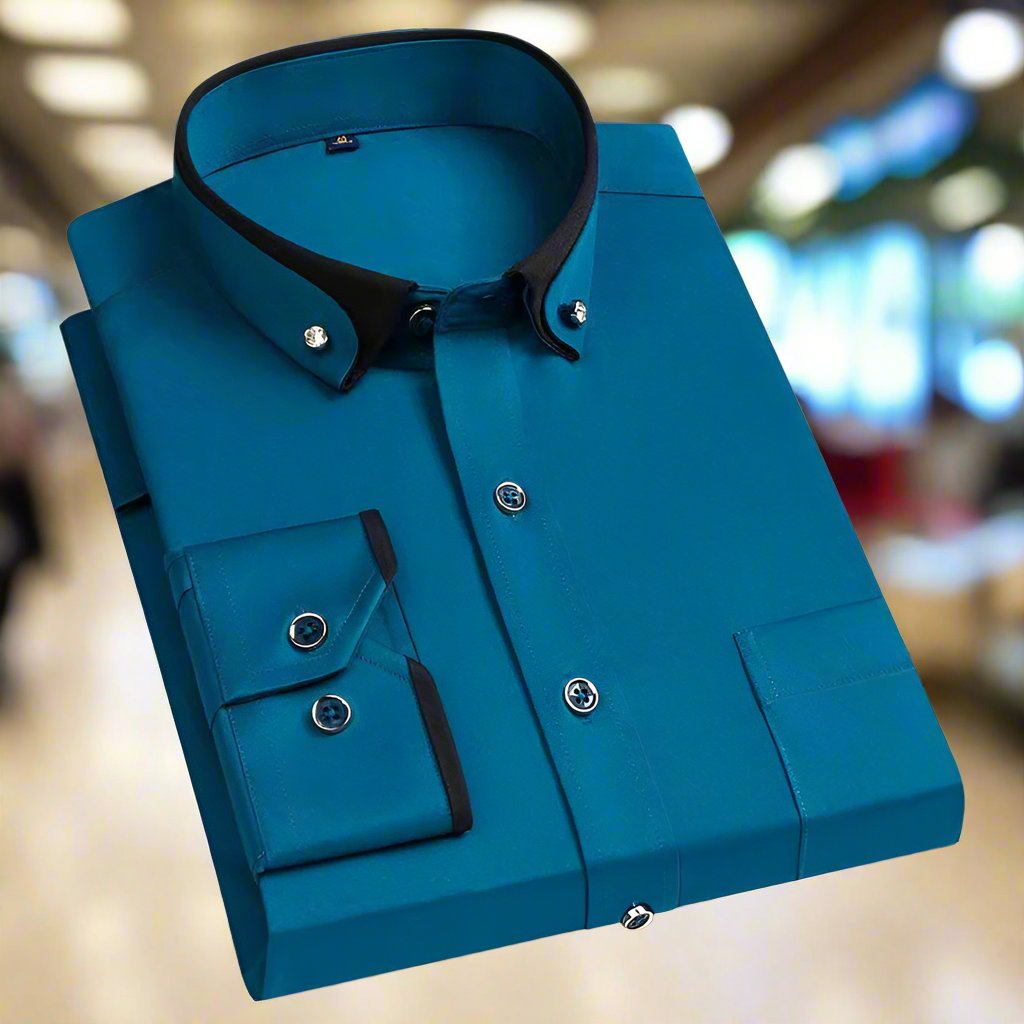 Men's Dress Shirt Long Sleeve Contrast Collar Business Wear