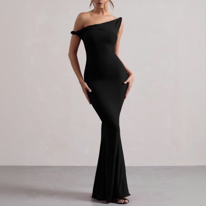 Women’s One-Shoulder Maxi Dress with Fitted Silhouette