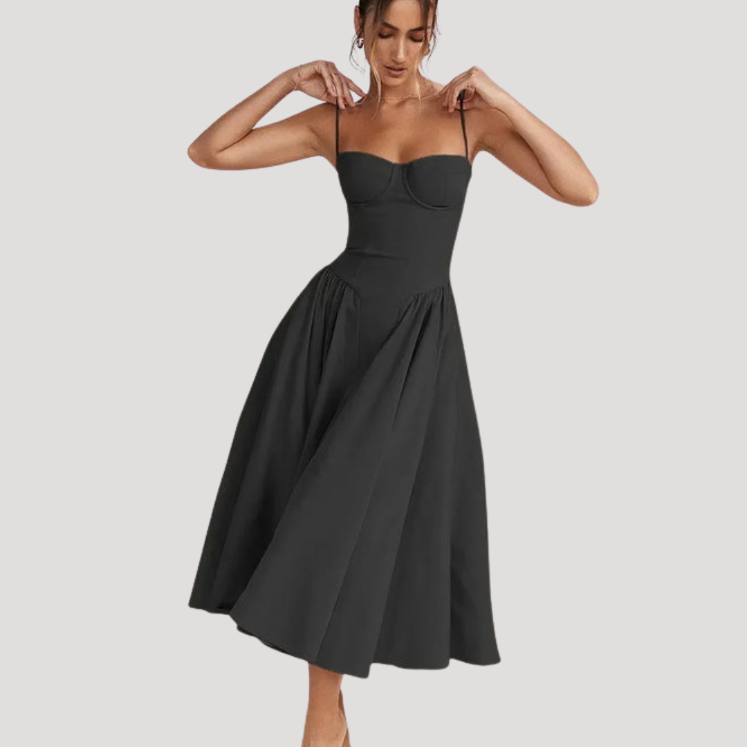 Strapless Midi Dress Women Ruched Fit and Flare Summer Dress