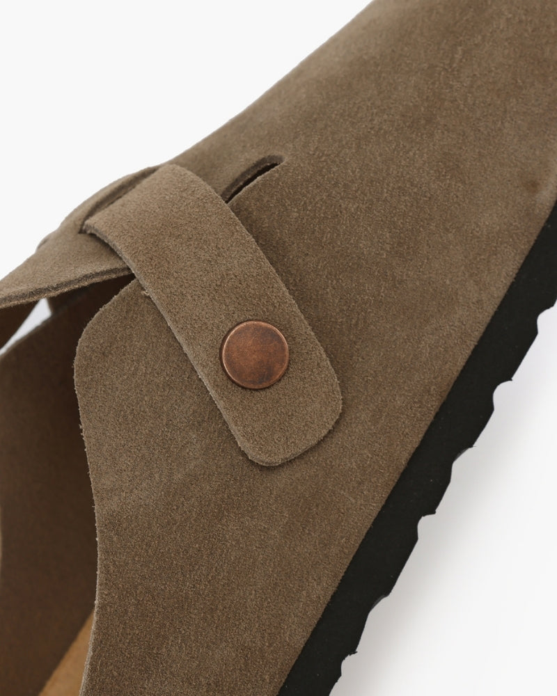 Clog Suede Slip On Buckle Detail Leather Insole