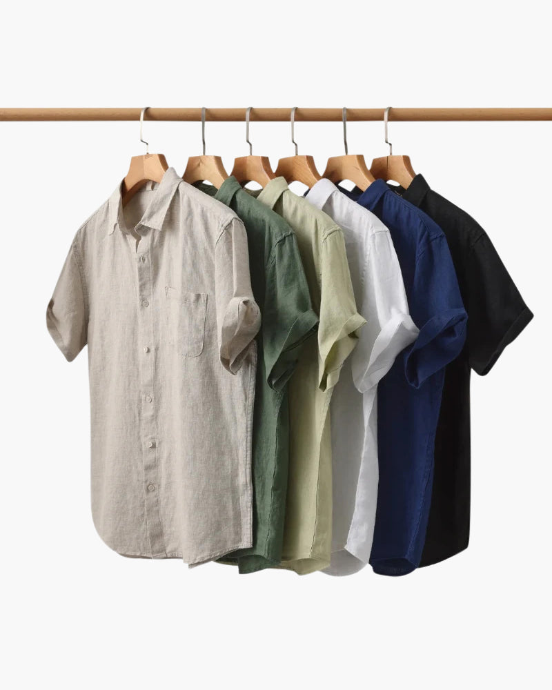 Short Sleeve Linen Blend Shirt Relaxed Button Up Summer Fit