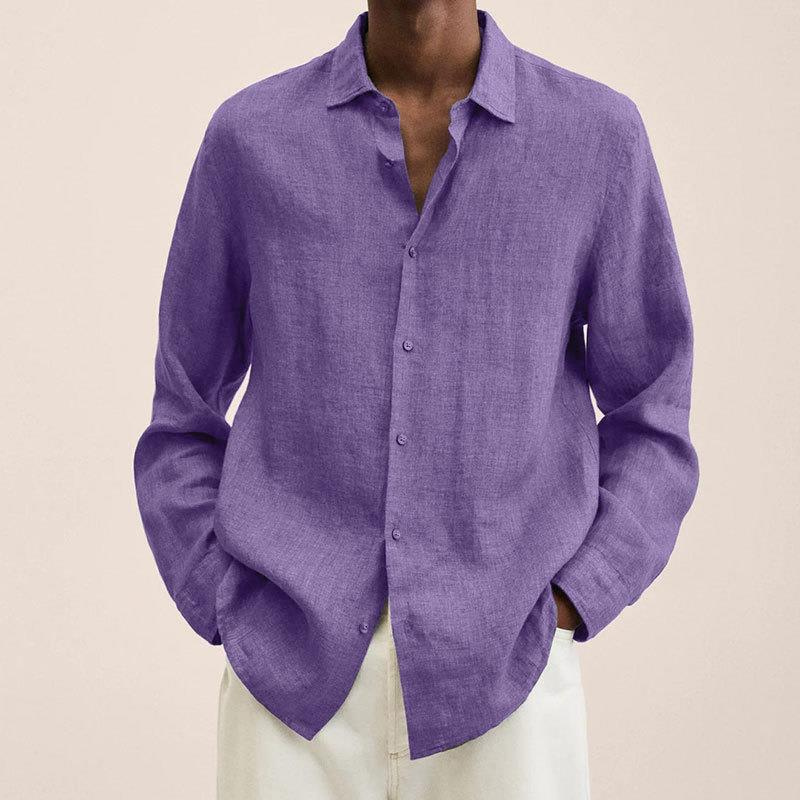 Oversized Linen Shirt Men Linen Long Sleeve Button Front Relaxed Loose Fit Summer