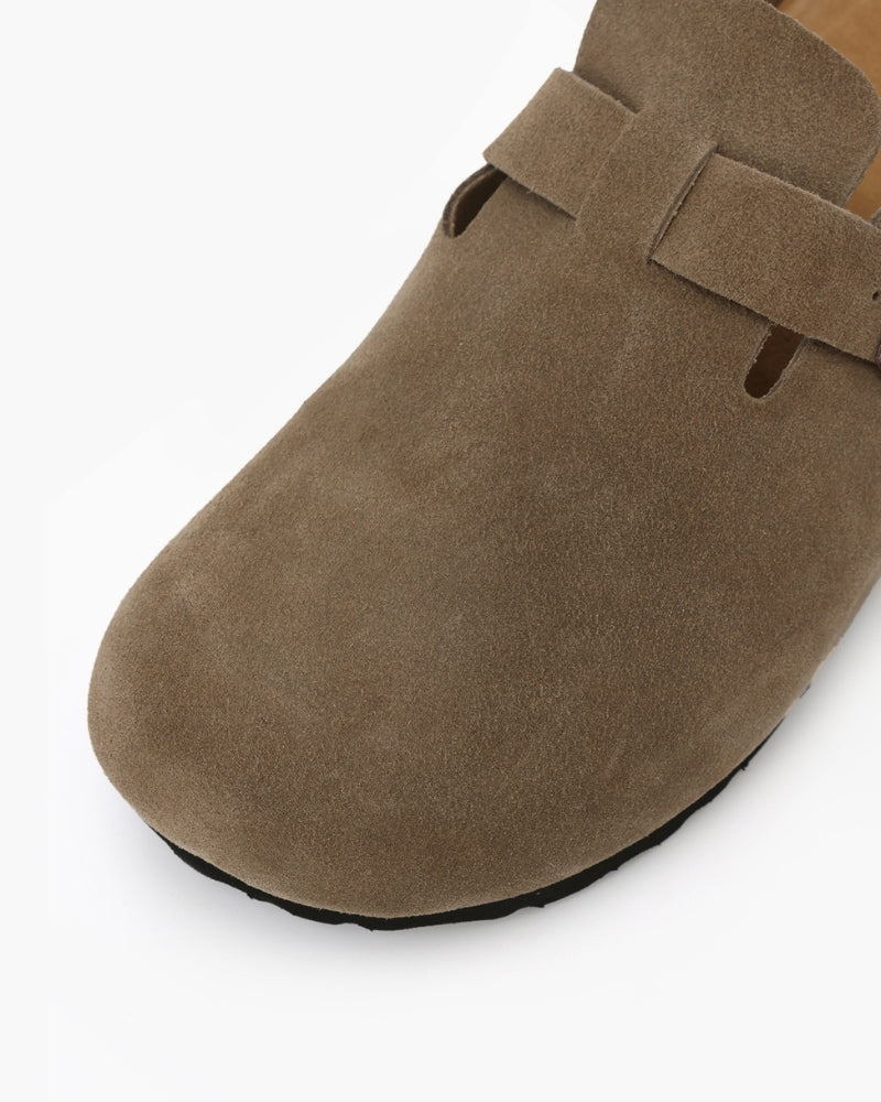 Clog Suede Slip On Buckle Detail Leather Insole