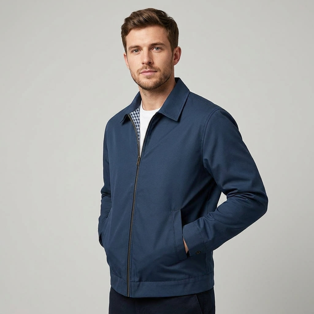 Jacket Harrington Zip Up Point Collar Checked Lining