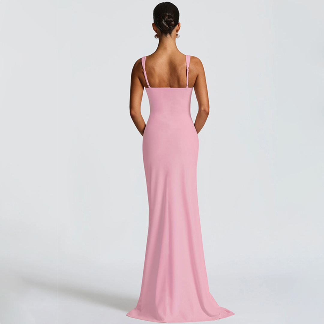 Maxi Dress Women Sleeveless Ruched Slit Formal Evening Dress