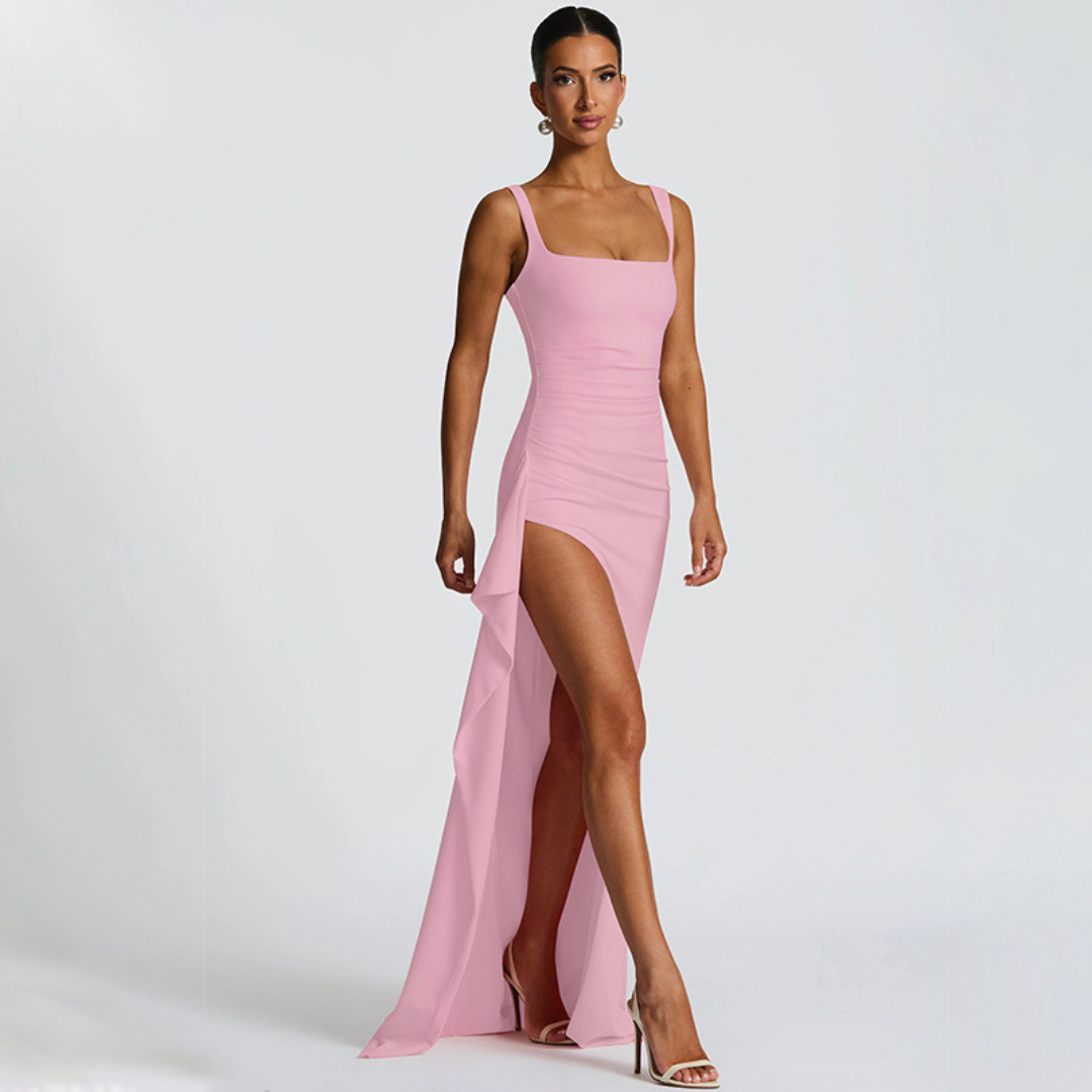 Maxi Dress Women Sleeveless Ruched Slit Formal Evening Dress