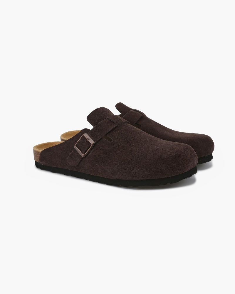Clog Suede Slip On Buckle Detail Leather Insole