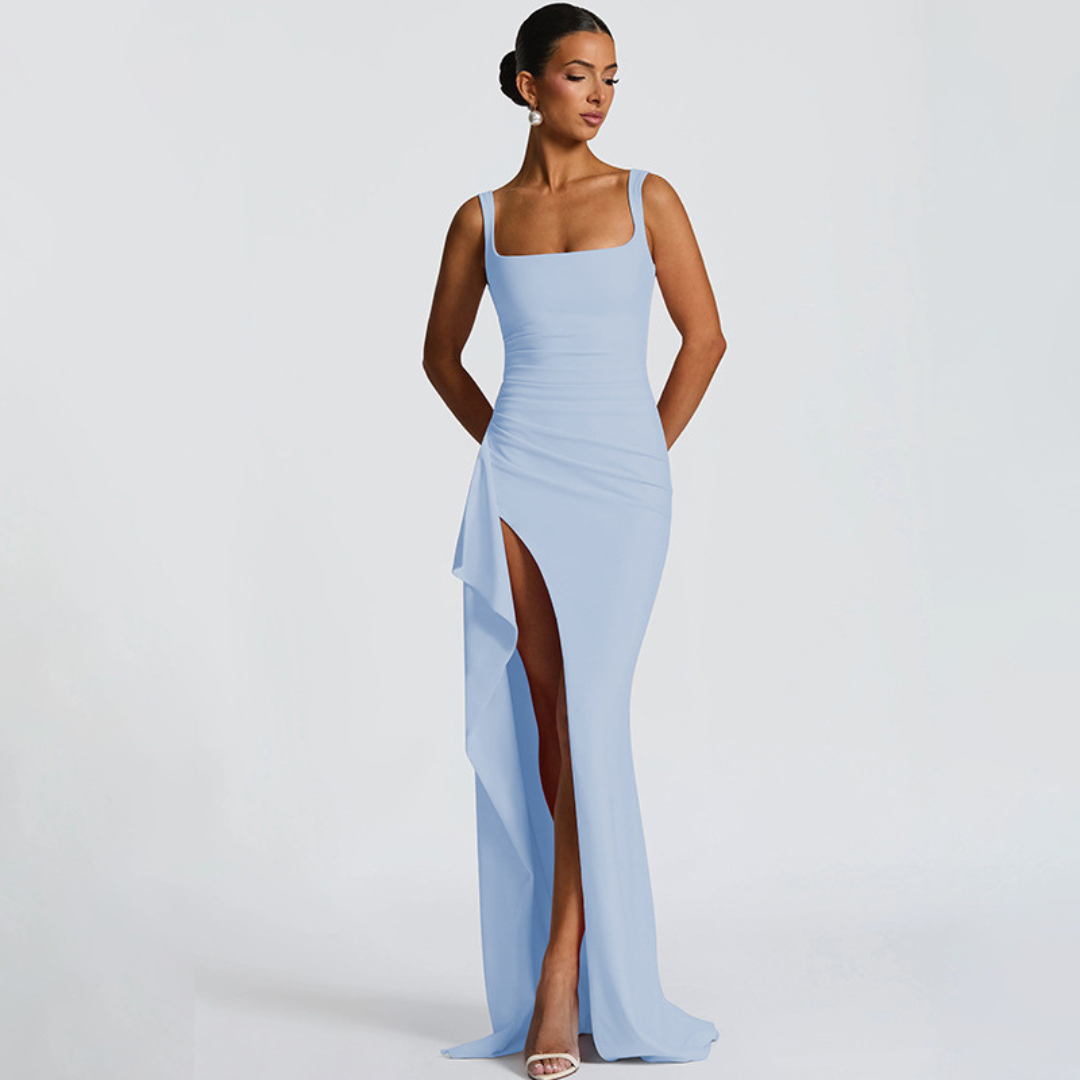 Maxi Dress Women Sleeveless Ruched Slit Formal Evening Dress