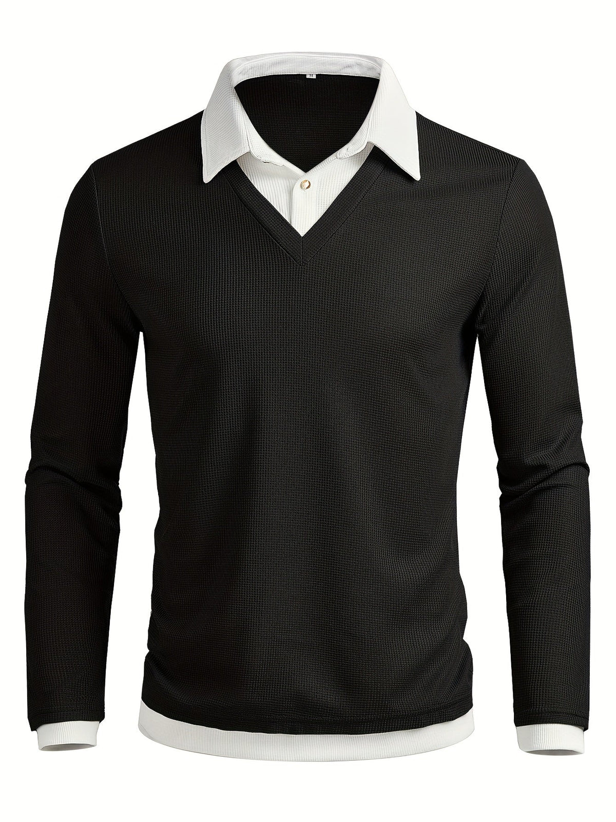 Men's Knitted Polo Shirt Colour Block Contrast Collar Long Sleeve