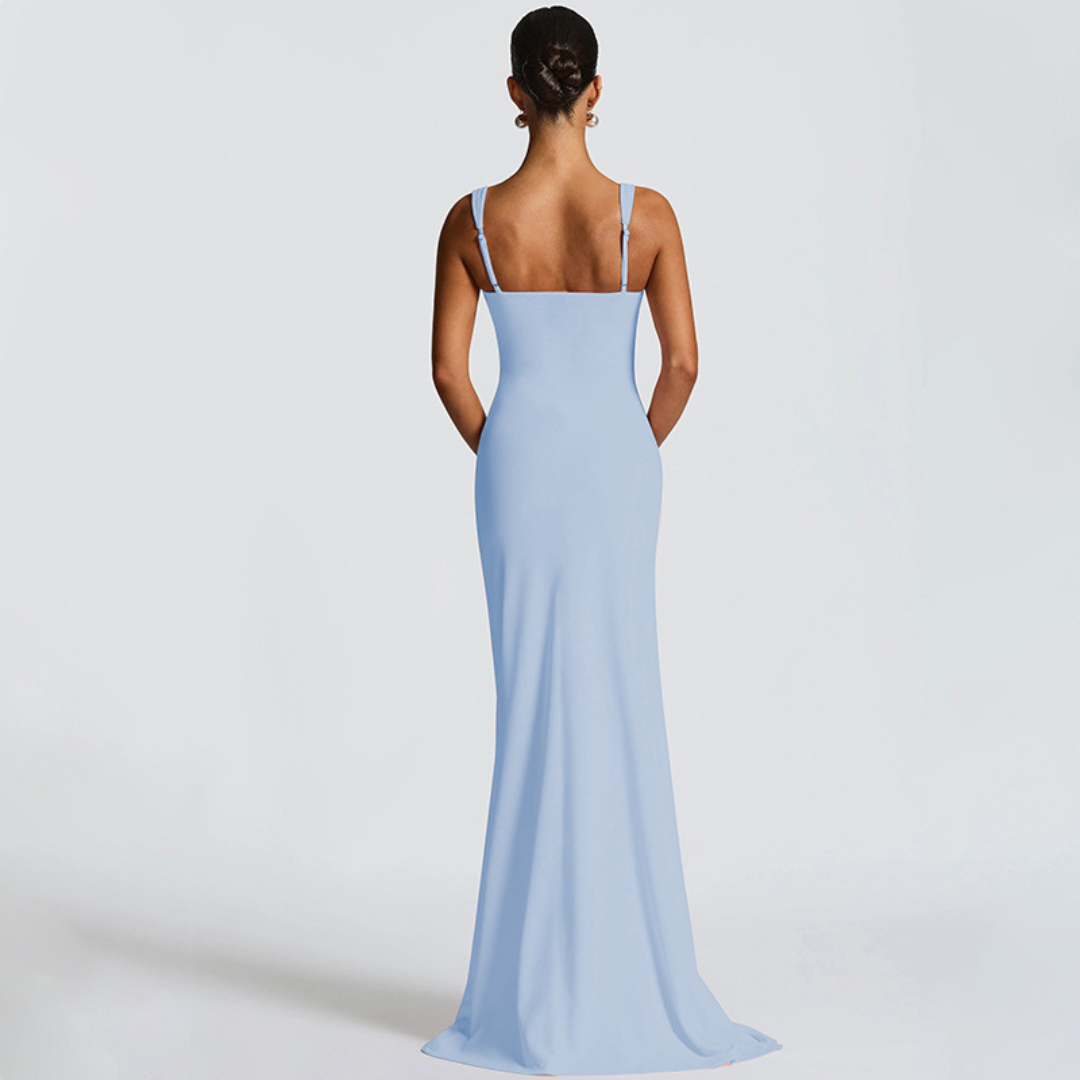 Maxi Dress Women Sleeveless Ruched Slit Formal Evening Dress