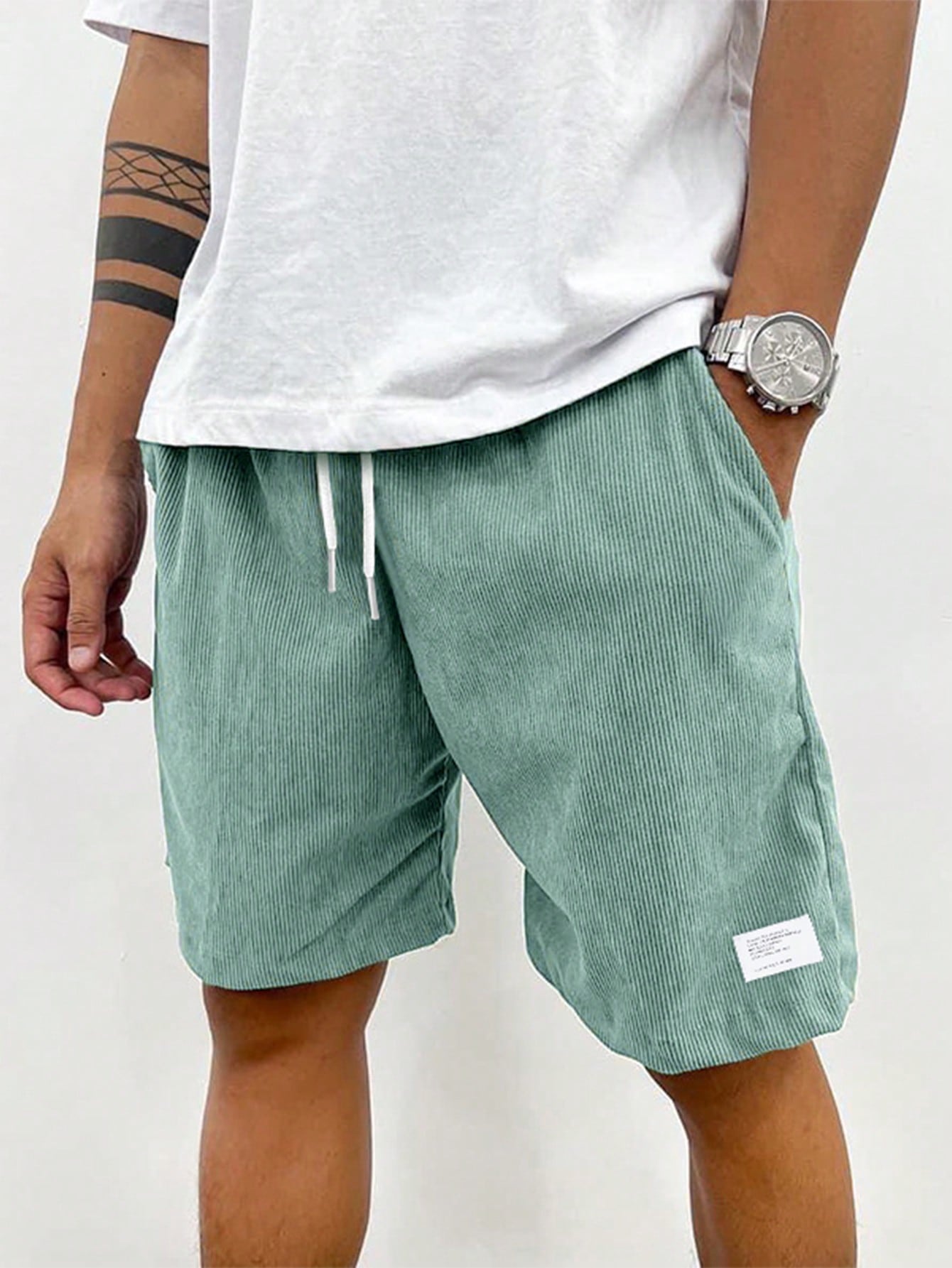 Shorts à cordon côtelés pour hommes, tissu extensible, coupe décontractée, mi-cuisse, décontracté