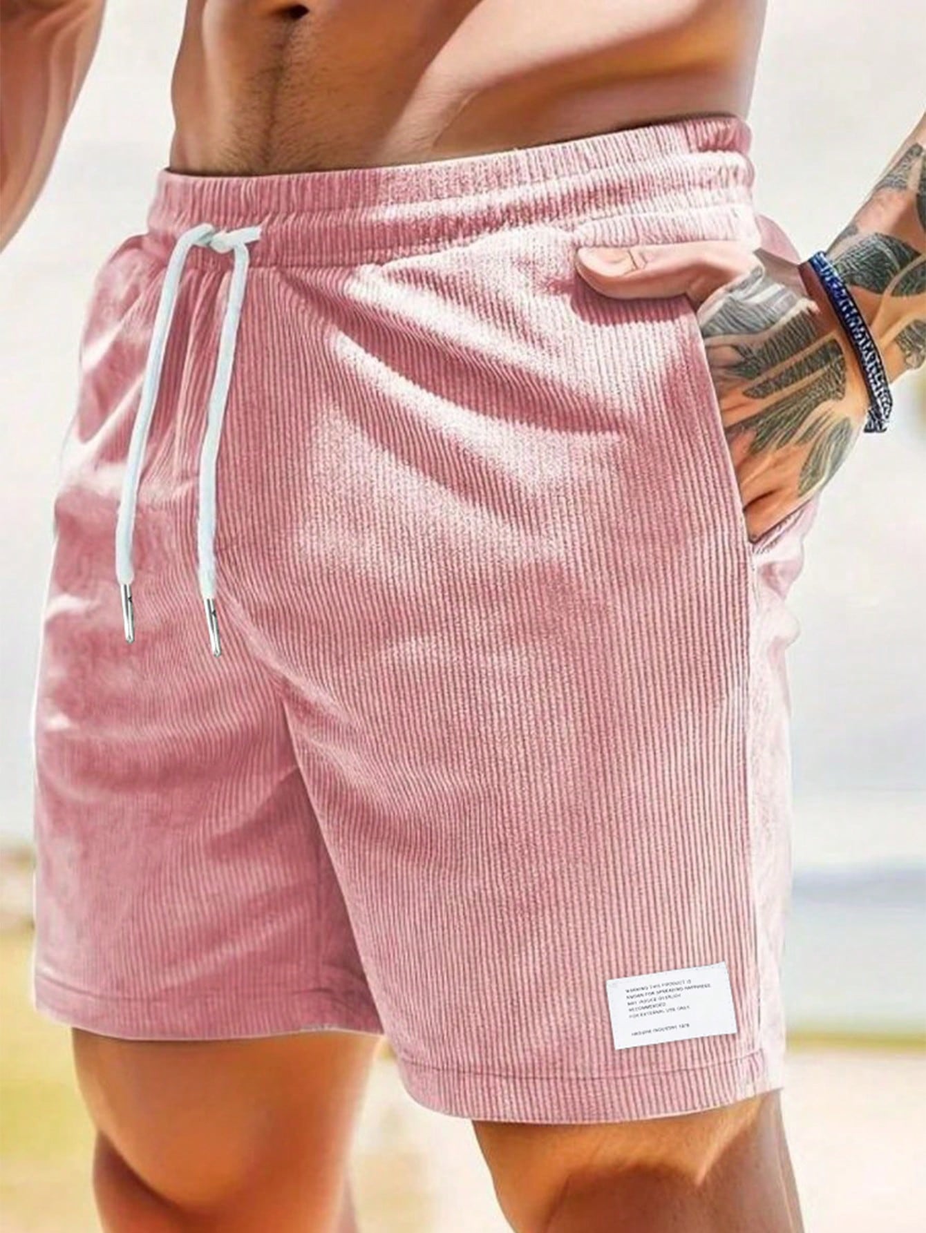 Shorts à cordon côtelés pour hommes, tissu extensible, coupe décontractée, mi-cuisse, décontracté