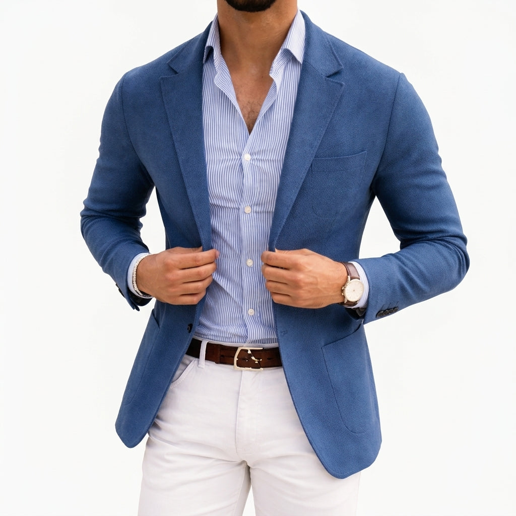 Men's Knit Blazer Notch Lapel Single Button Tailored Fit Smart Casual