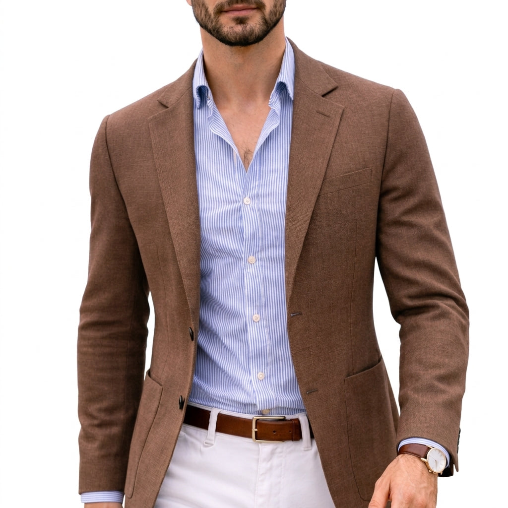 Men's Knit Blazer Notch Lapel Single Button Tailored Fit Smart Casual