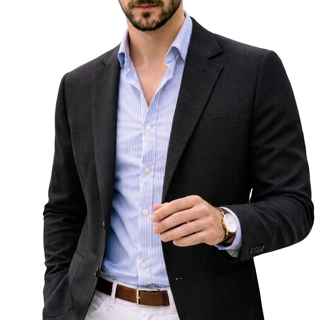 Men's Knit Blazer Notch Lapel Single Button Tailored Fit Smart Casual