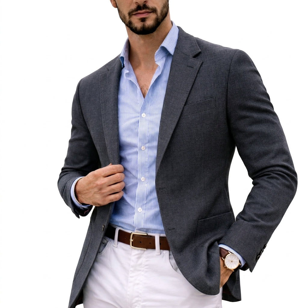 Men's Knit Blazer Notch Lapel Single Button Tailored Fit Smart Casual