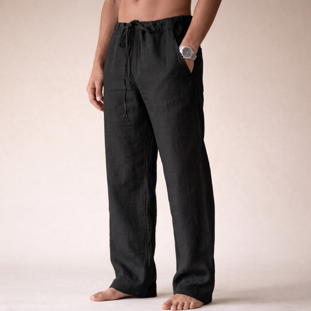 Men's Linen Trousers Drawstring Waist Straight Leg Casual