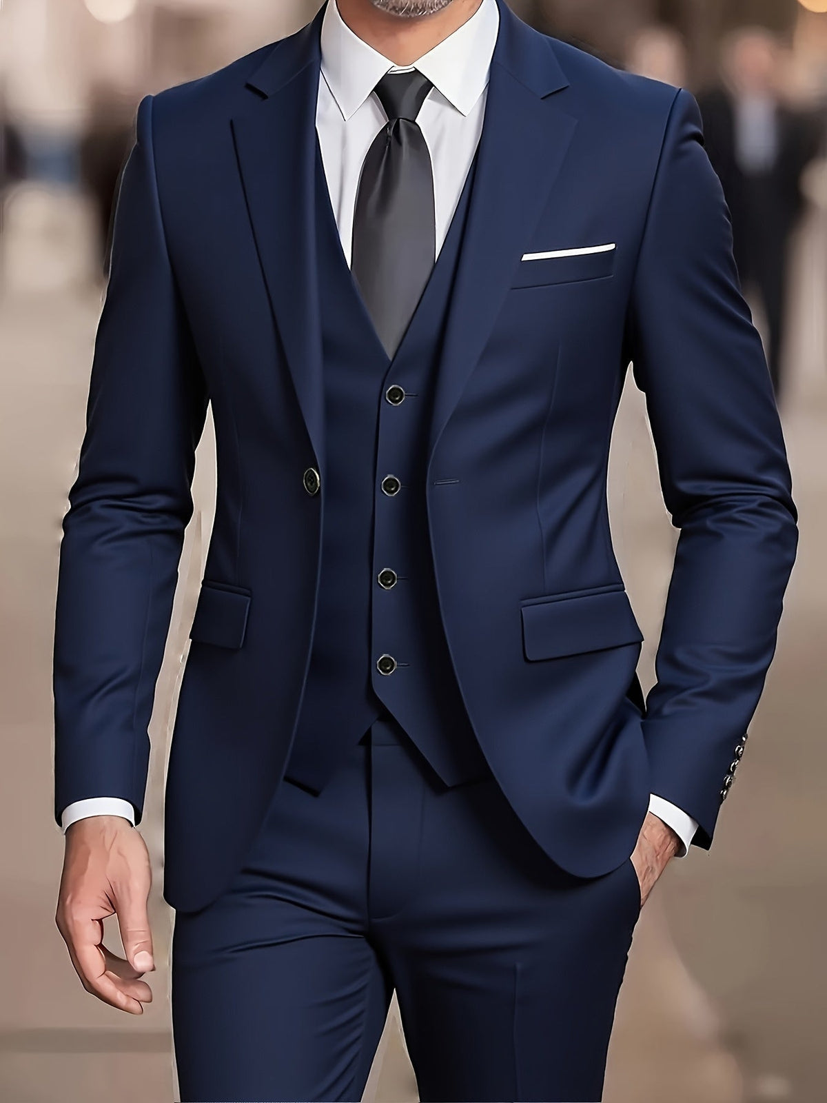 Men’s Slim Fit Three Piece Suit with Notch Lapel Jacket and Waistcoat