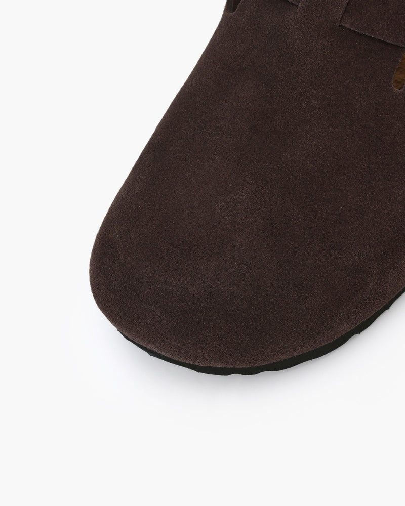 Clog Suede Slip On Buckle Detail Leather Insole
