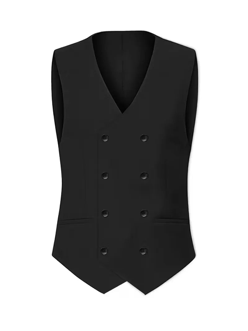 Three Piece Suit Set Men Woven Fabric Slim Fit Double Breasted Waistcoat Formal