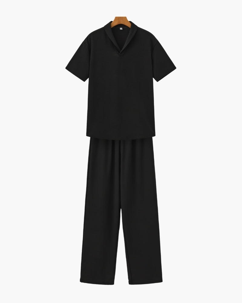 Matching Set Linen Polo Shirt Wide Leg Trouser