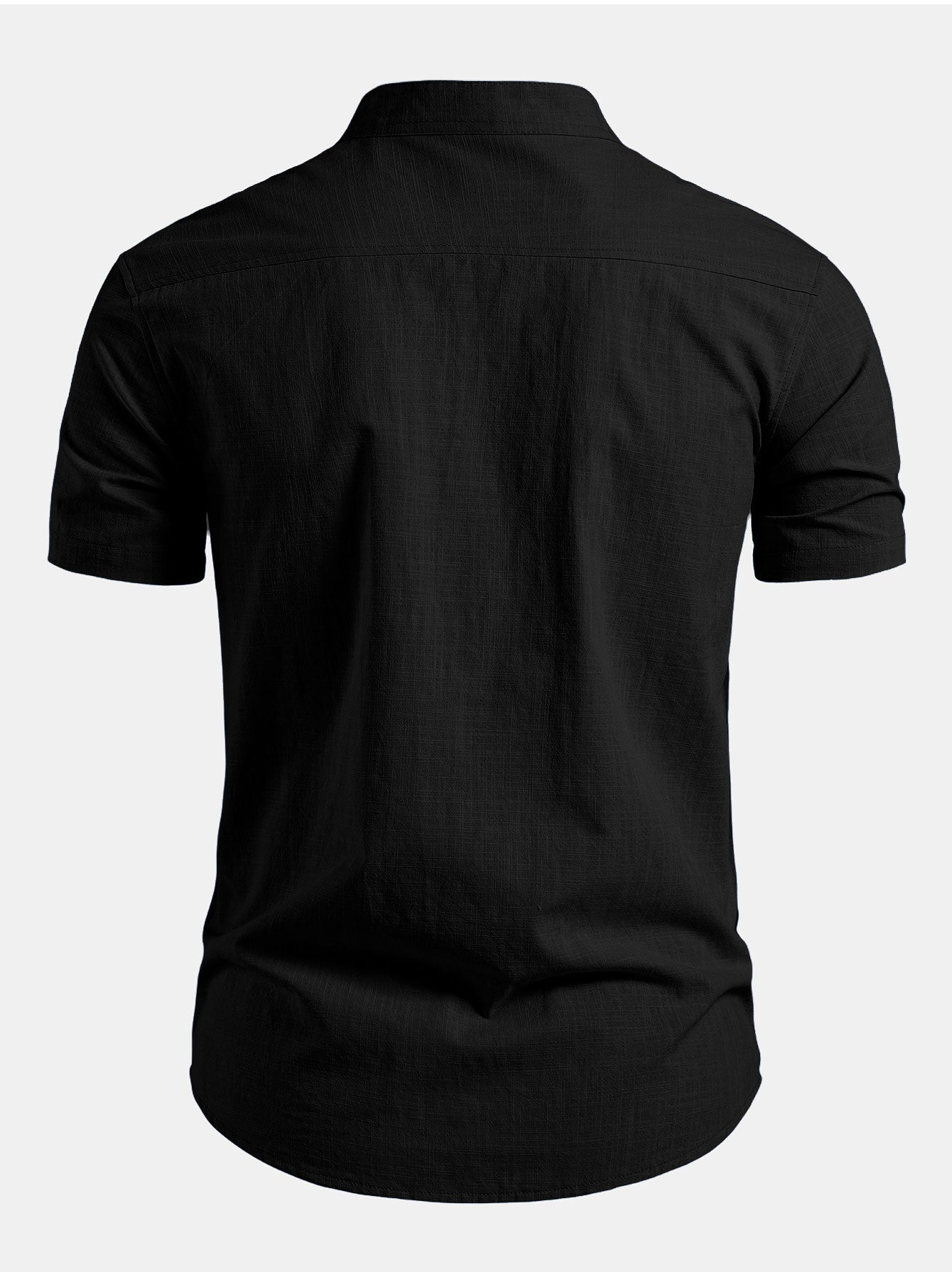Men's Shirt Cotton Stand Collar Short Sleeve Button Front