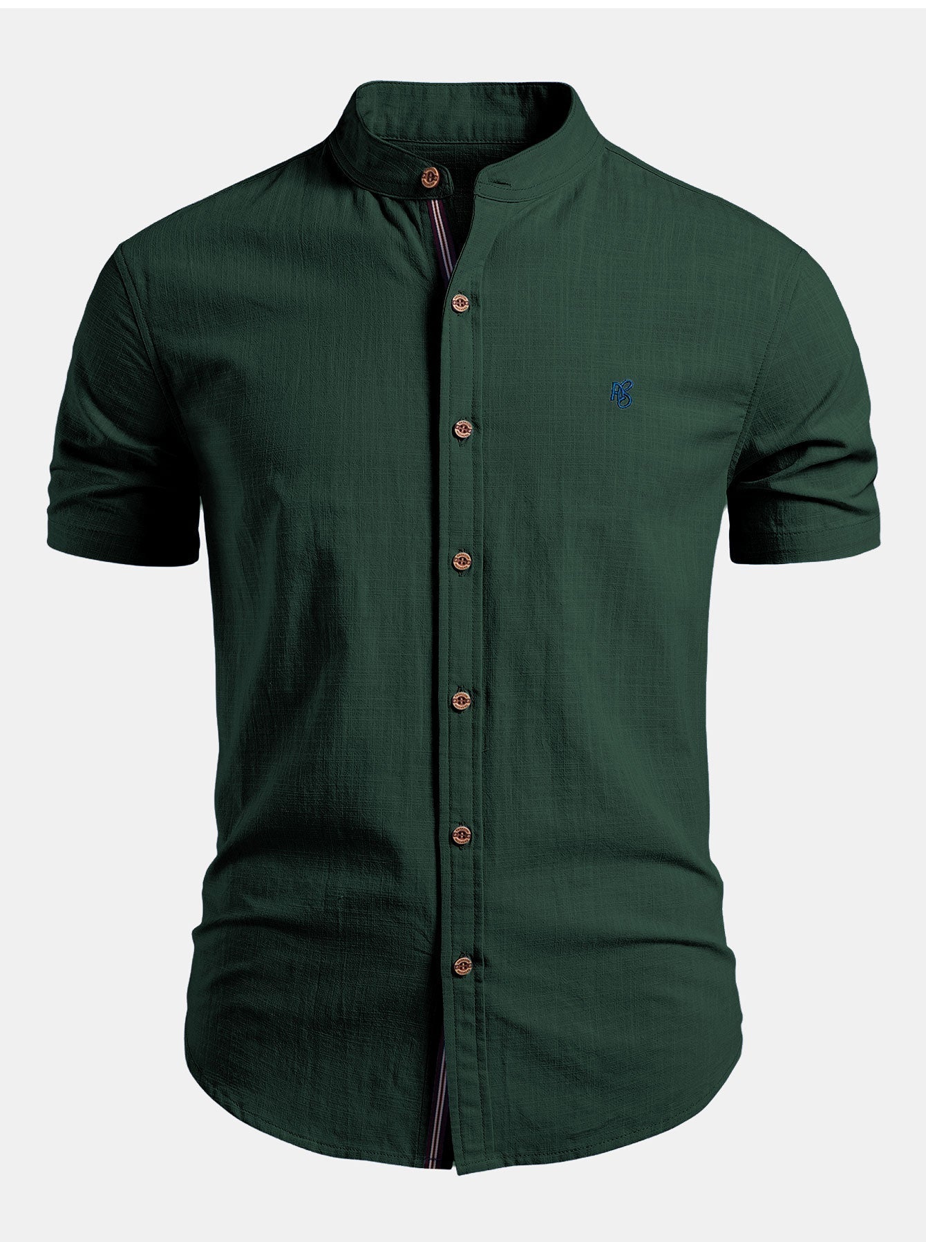 Men's Shirt Cotton Stand Collar Short Sleeve Button Front