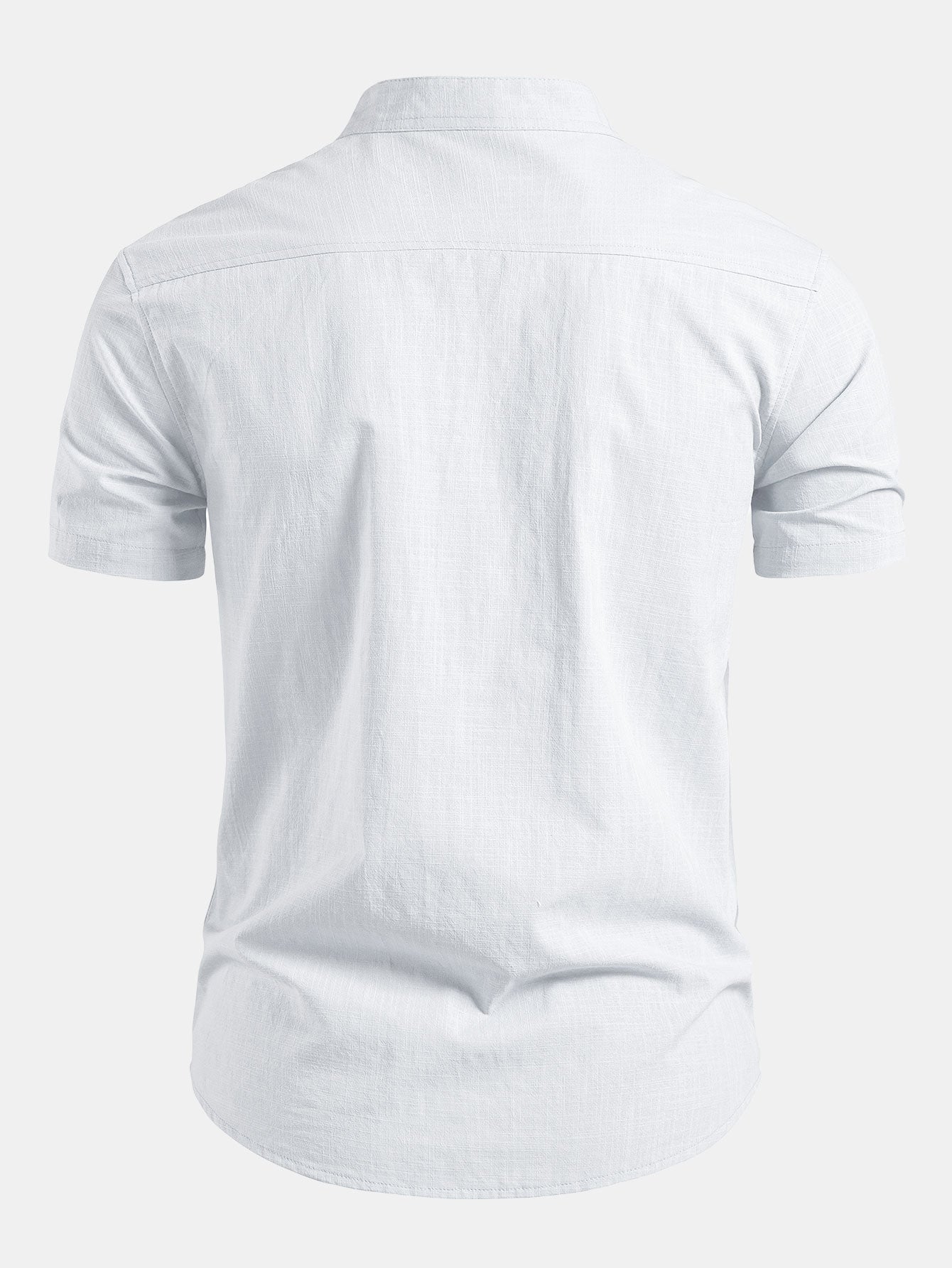 Men's Shirt Cotton Stand Collar Short Sleeve Button Front