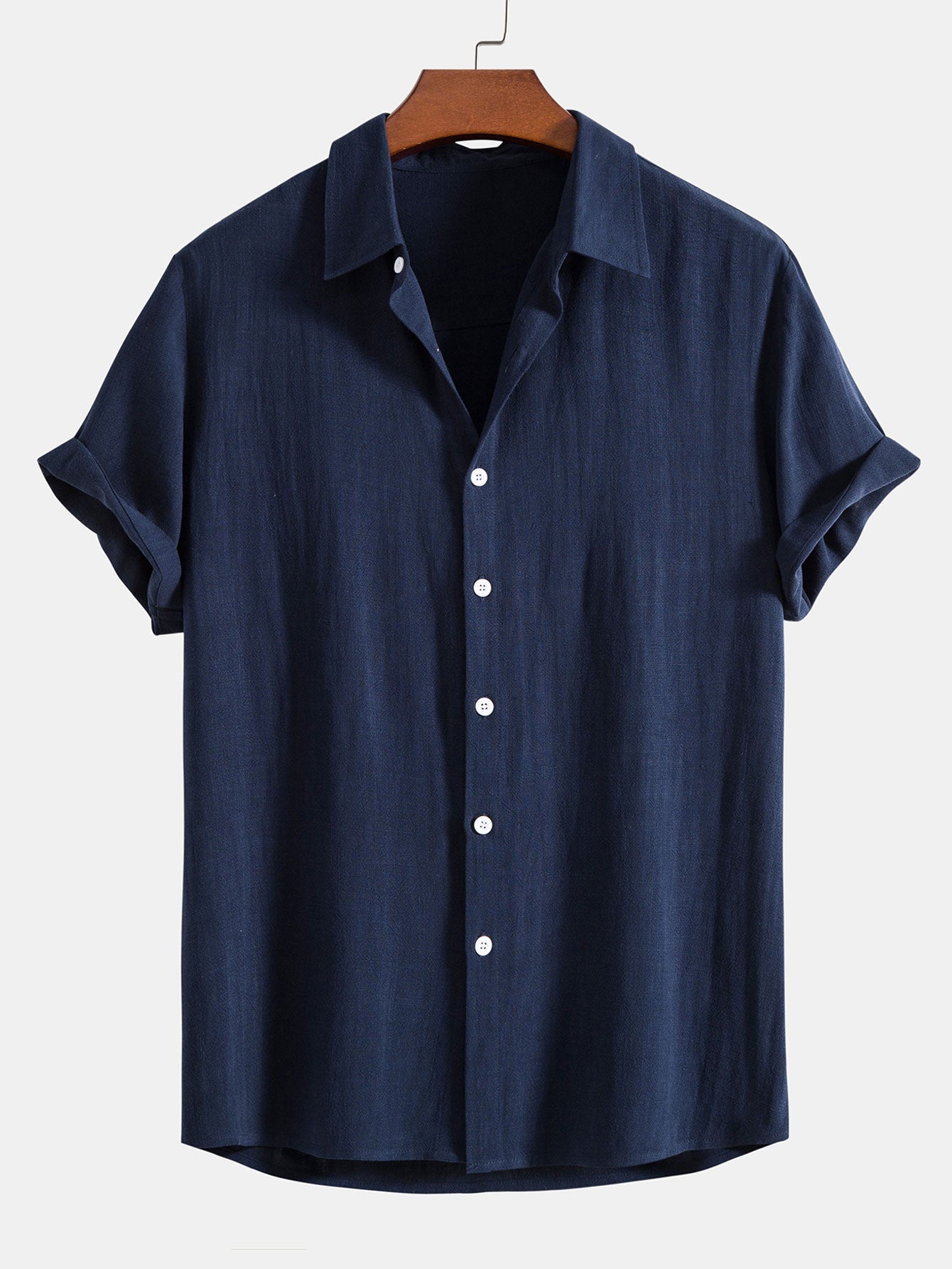 Men's Shirt Linen Blend Camp Collar Short Sleeve
