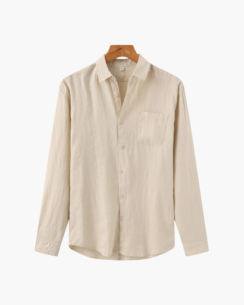 Linen Shirt Men Long Sleeve Casual Button Up Summer Shirt