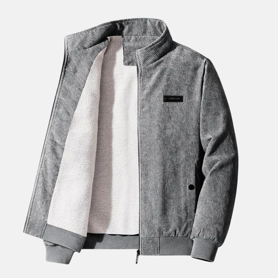 Men's Corduroy-Look Jacket Stand Collar Full Zip Lined Retro Style
