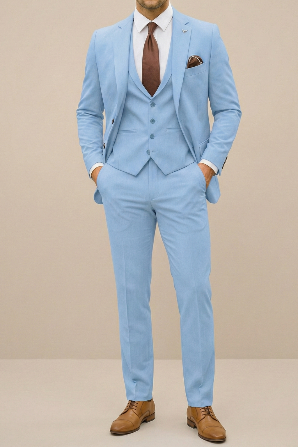 Three Piece Suit Set Men Woven Fabric Notch Lapel Waistcoat Straight Leg Trouser Formal