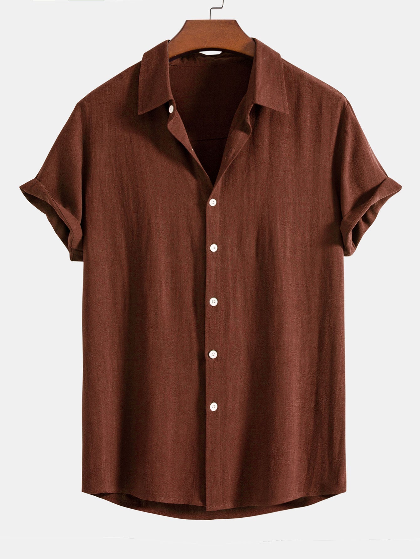 Men's Shirt Linen Blend Camp Collar Short Sleeve