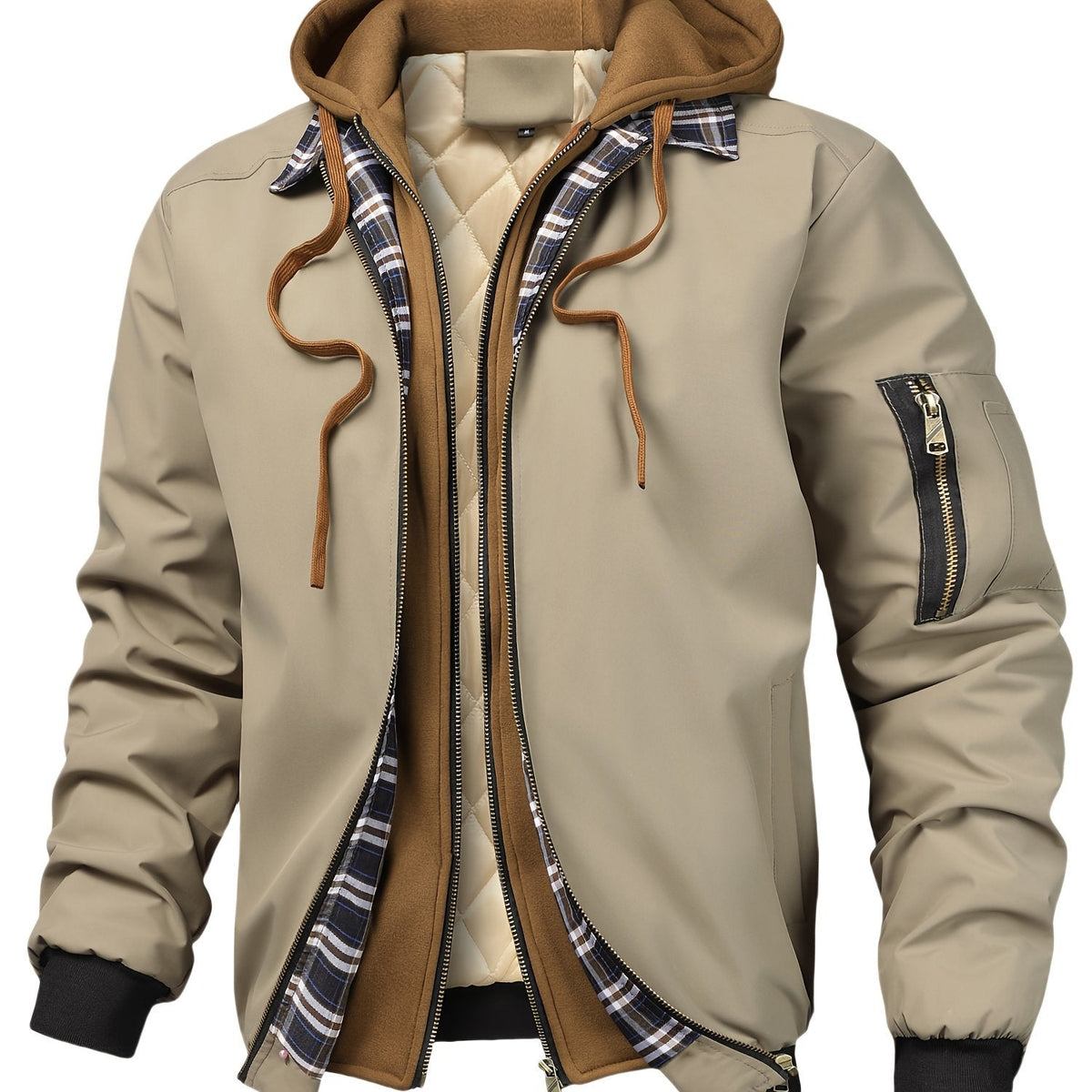 Men's Hooded Workwear Jacket Relaxed Fit Corduroy Trim Multi Pocket