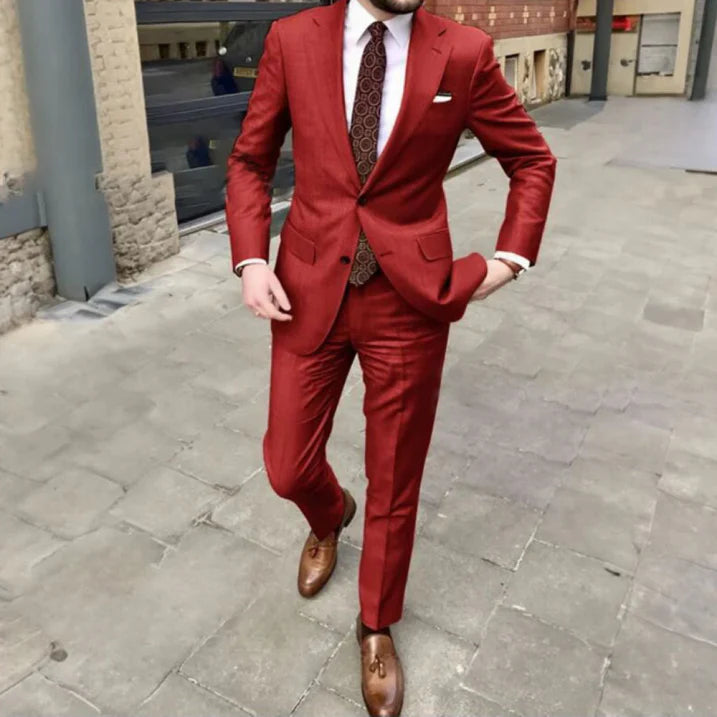 Men's Suit Wool Two Piece Tailored Notch Lapel