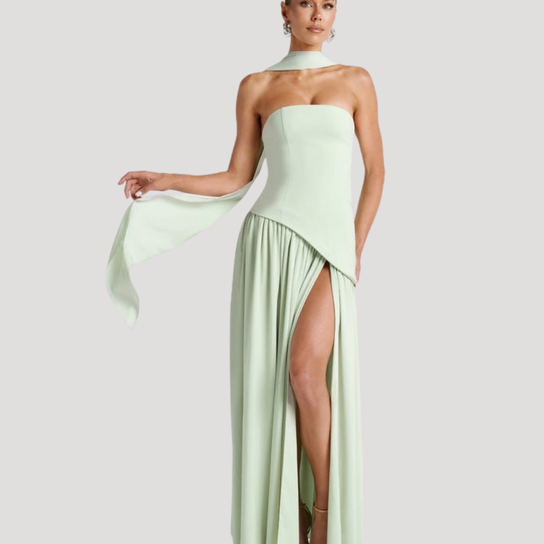 Halter Neck Maxi Dress Women Elegant Slit Formal Evening Dress