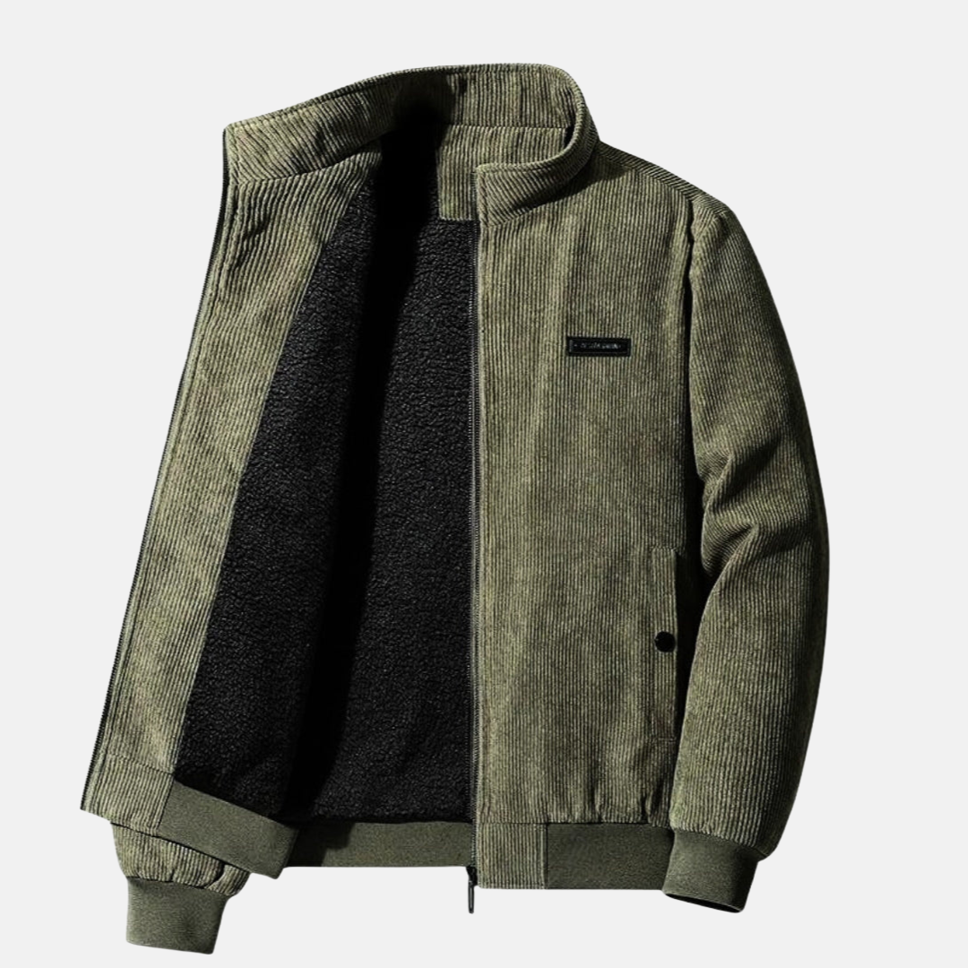 Men's Corduroy-Look Jacket Stand Collar Full Zip Lined Retro Style