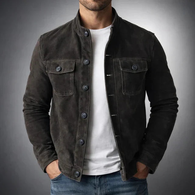 Finley | Men's Suede-Look Stand Collar Jacket with Flap Chest Pockets