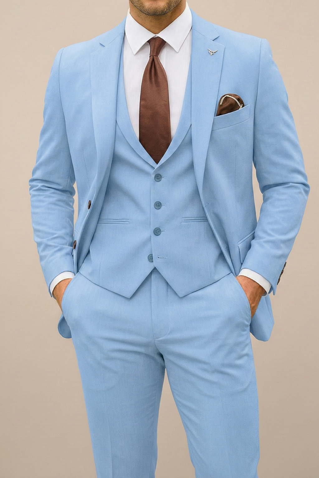 Three Piece Suit Set Men Woven Fabric Notch Lapel Waistcoat Straight Leg Trouser Formal